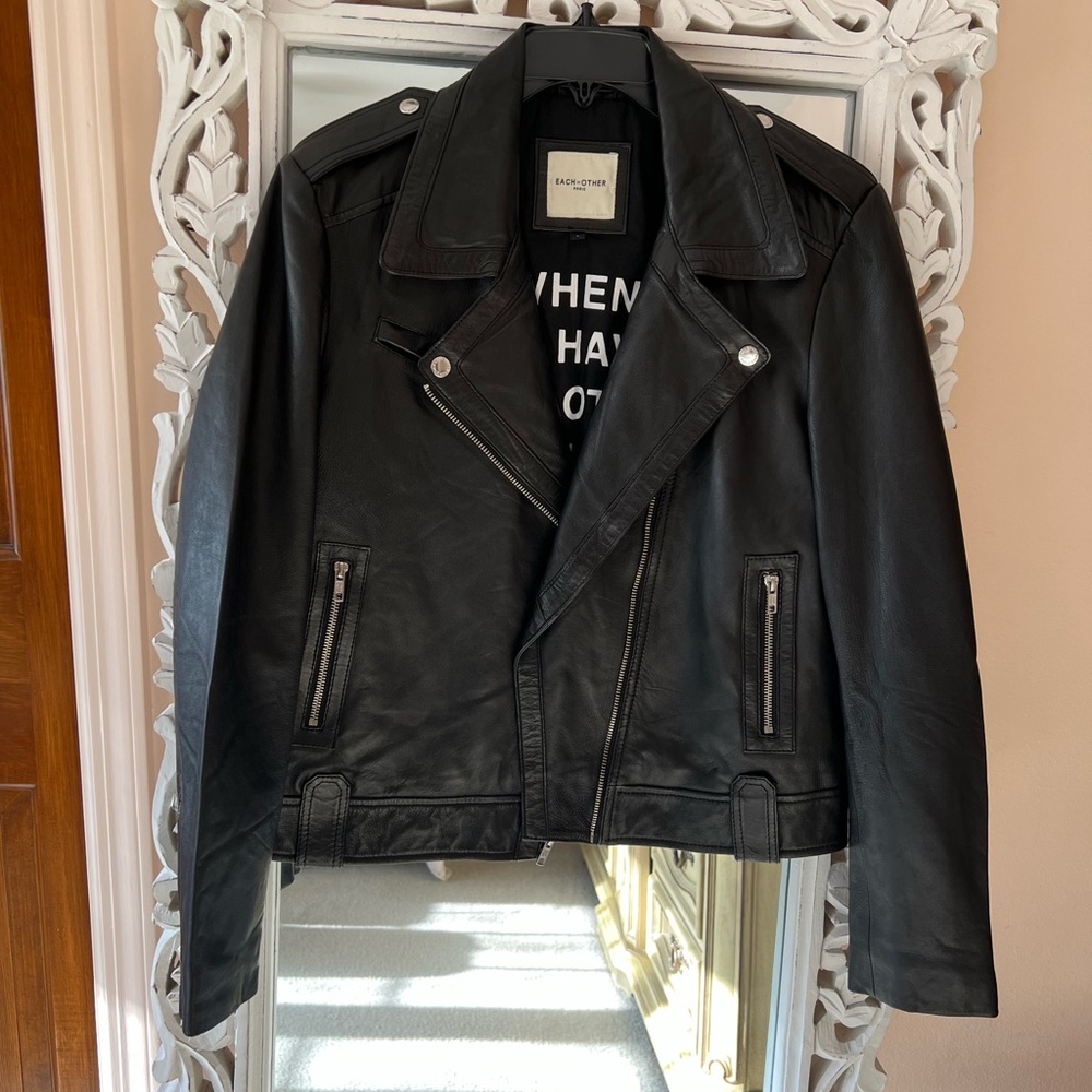 NWOT Each And Other Real Leather Moto Jacket - Picture 1 of 8